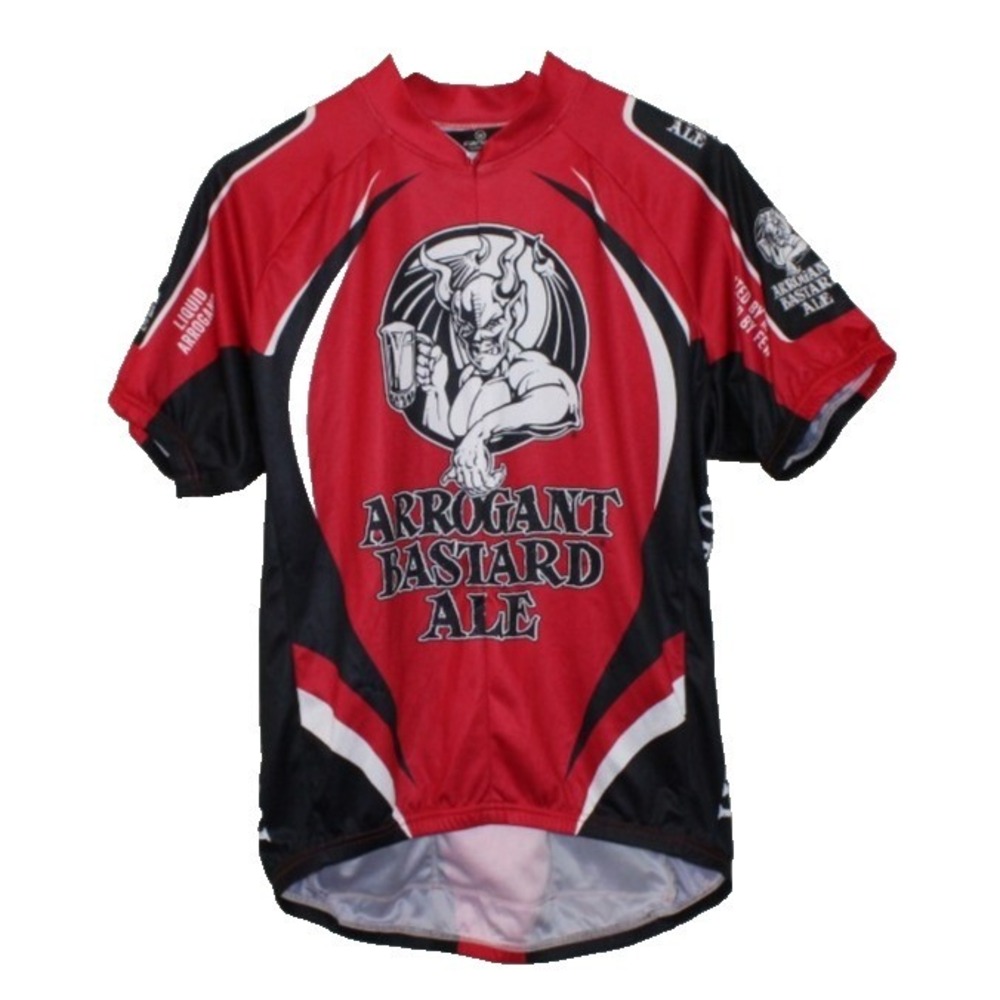 red Arrogant Bastard Ale men's cycling jersey Size Medium Canari 3/4 zip beer